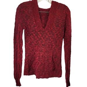 Roxy Burgundy Long Sleeve Knit Light Weight Hooded Front Pocket Sweater Medium